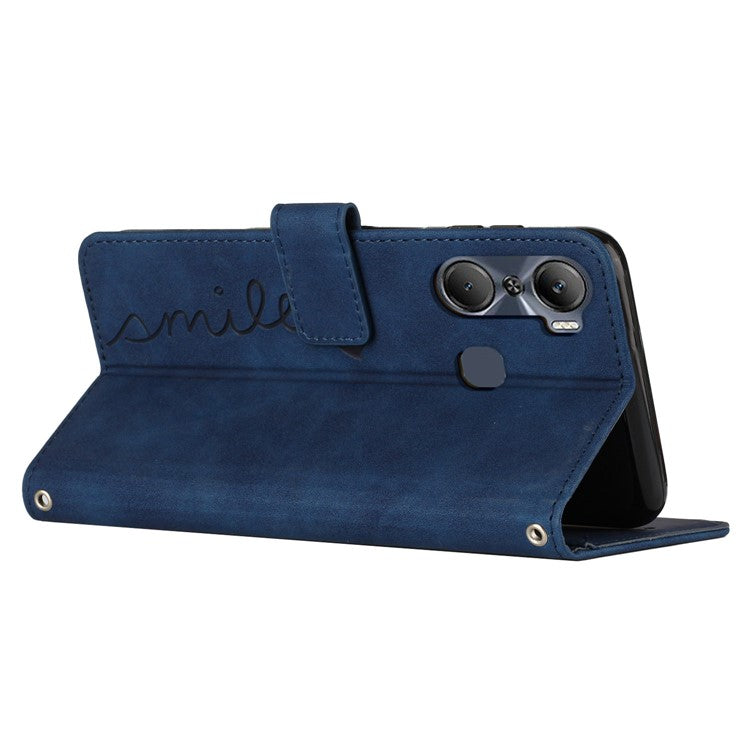 For Infinix Hot 12 Pro 4G PU Leather Case Imprinted Heart Shape Wallet Stand Shockproof Cover with Shoulder Strap - Sapphire