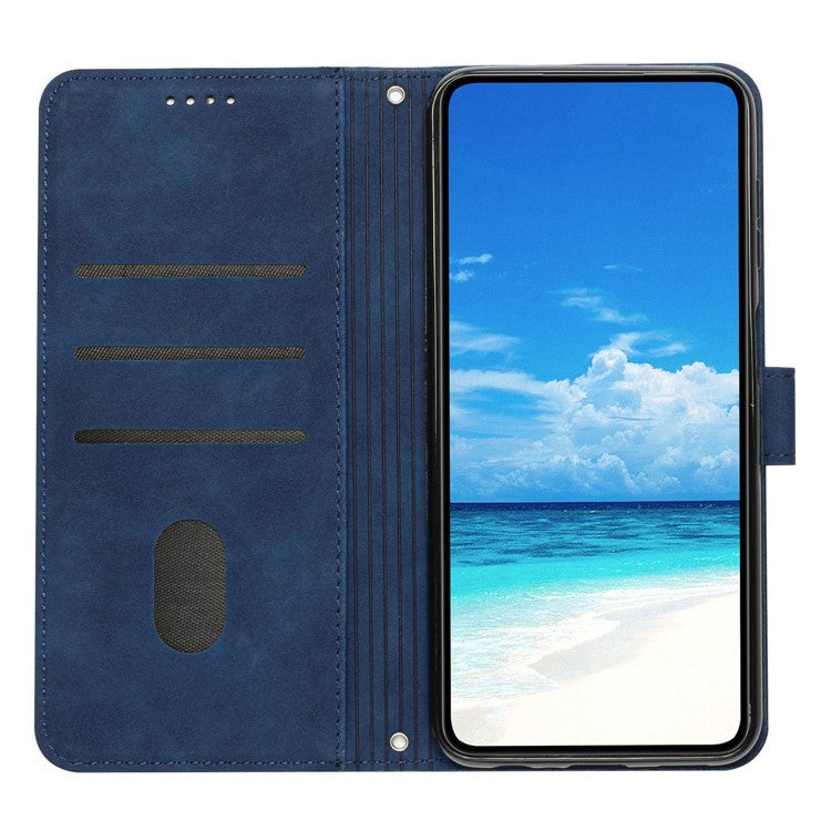 For Motorola Edge 30 Neo 5G / Edge 30 Lite Skin-touch PU Leather Phone Flip Wallet Case Stand Imprinted Heart Shape Magnetic Scratch-resistant Phone Cover with Strap - Sapphire