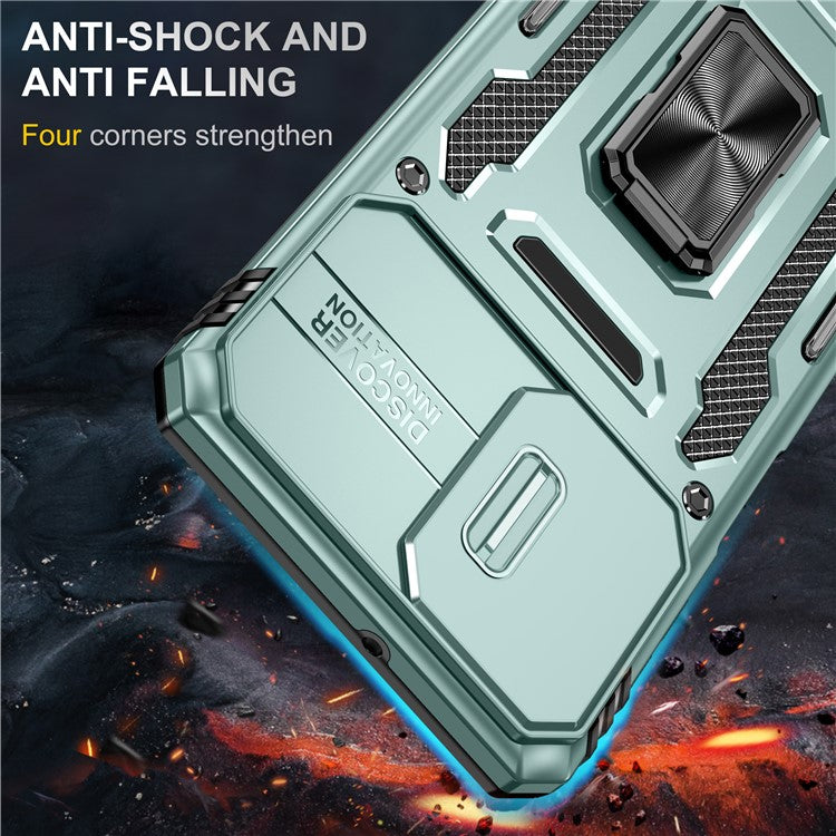 Armor Series for Samsung Galaxy M53 5G Kickstand Design Bump Proof Phone Case PC + TPU Protective Back Cover with Slide Camera Cover - Green