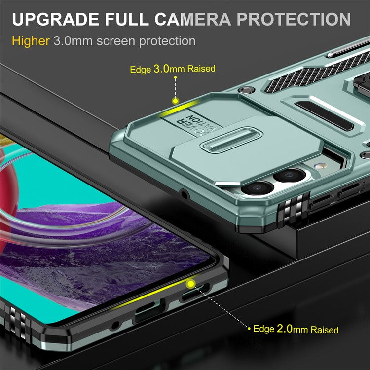 Armor Series for Samsung Galaxy M53 5G Kickstand Design Bump Proof Phone Case PC + TPU Protective Back Cover with Slide Camera Cover - Green