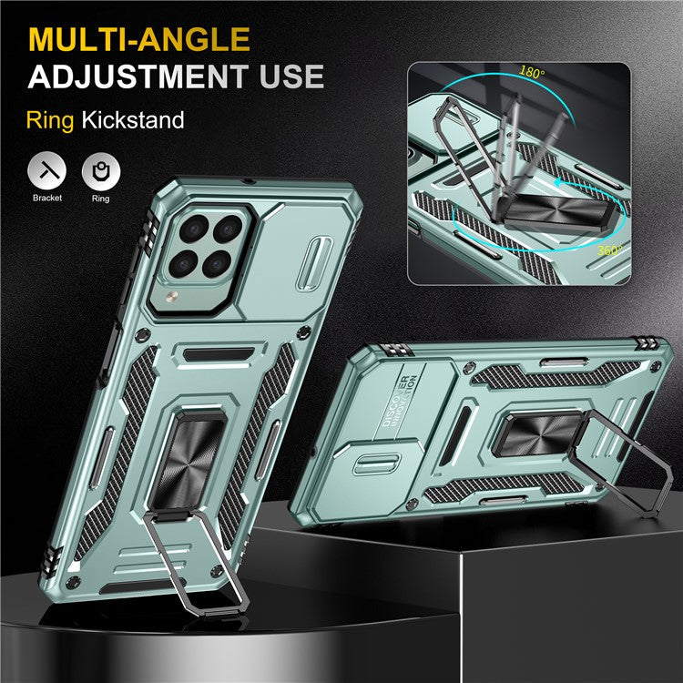 Armor Series for Samsung Galaxy M53 5G Kickstand Design Bump Proof Phone Case PC + TPU Protective Back Cover with Slide Camera Cover - Green