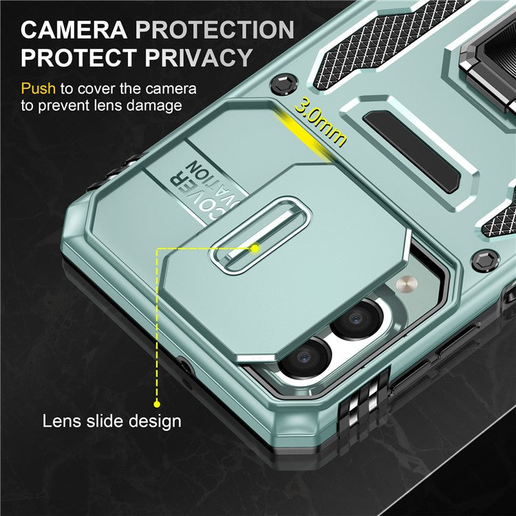 Armor Series for Samsung Galaxy M53 5G Kickstand Design Bump Proof Phone Case PC + TPU Protective Back Cover with Slide Camera Cover - Green