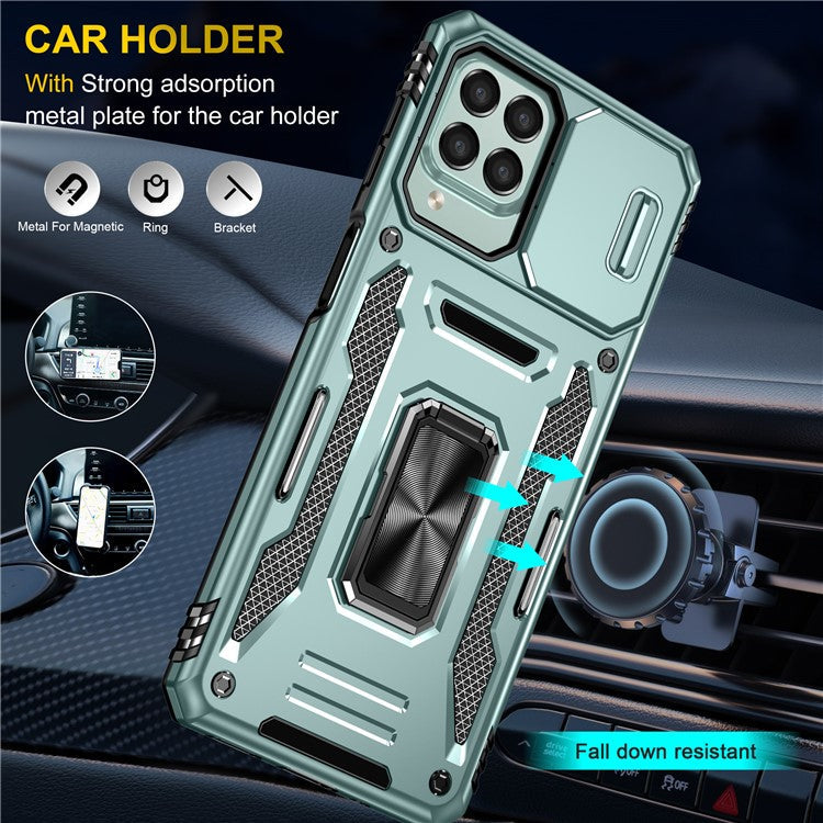 Armor Series for Samsung Galaxy M53 5G Kickstand Design Bump Proof Phone Case PC + TPU Protective Back Cover with Slide Camera Cover - Green