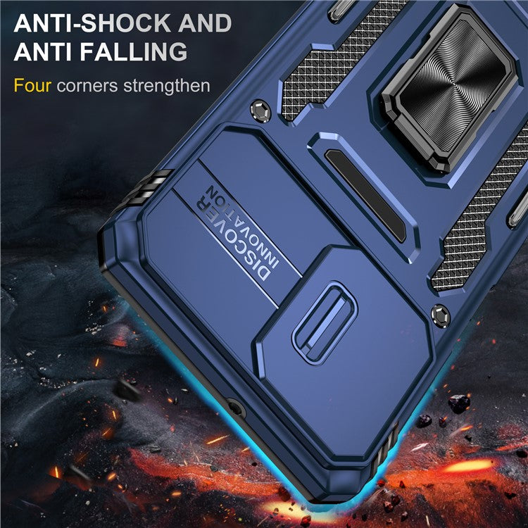 Armor Series for Samsung Galaxy M53 5G Kickstand Design Bump Proof Phone Case PC + TPU Protective Back Cover with Slide Camera Cover - Navy Blue