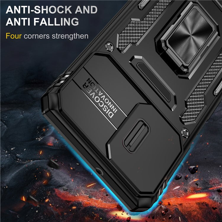 Armor Series for Samsung Galaxy M53 5G Kickstand Design Bump Proof Phone Case PC + TPU Protective Back Cover with Slide Camera Cover - Black
