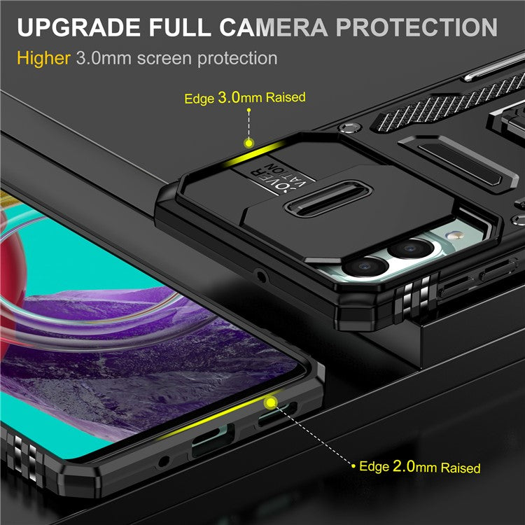 Armor Series for Samsung Galaxy M53 5G Kickstand Design Bump Proof Phone Case PC + TPU Protective Back Cover with Slide Camera Cover - Black