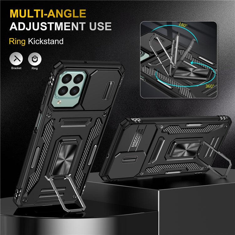 Armor Series for Samsung Galaxy M53 5G Kickstand Design Bump Proof Phone Case PC + TPU Protective Back Cover with Slide Camera Cover - Black