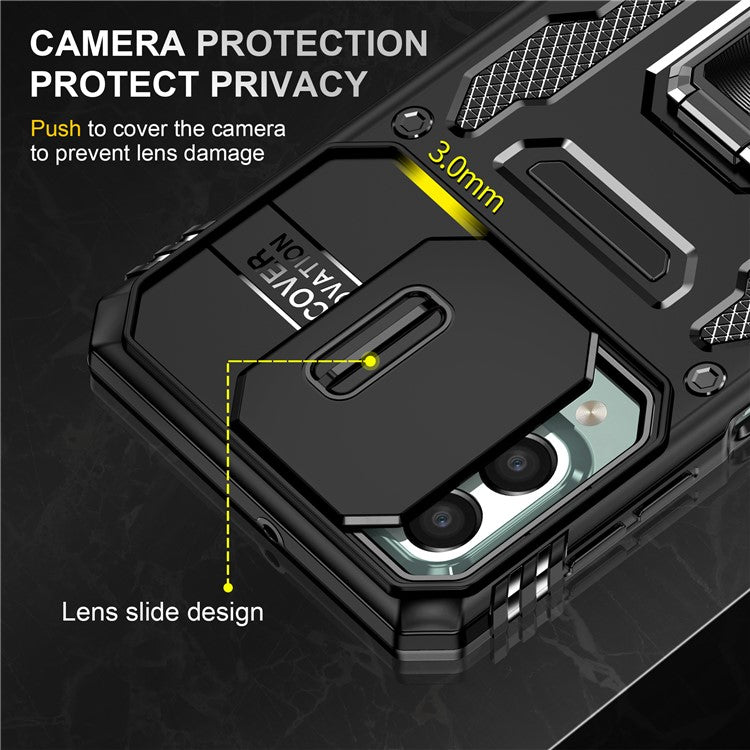 Armor Series for Samsung Galaxy M53 5G Kickstand Design Bump Proof Phone Case PC + TPU Protective Back Cover with Slide Camera Cover - Black