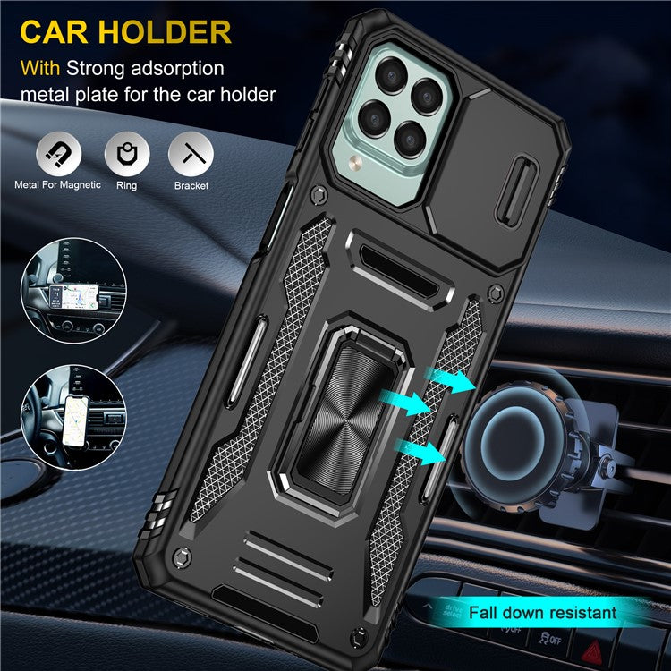 Armor Series for Samsung Galaxy M53 5G Kickstand Design Bump Proof Phone Case PC + TPU Protective Back Cover with Slide Camera Cover - Black