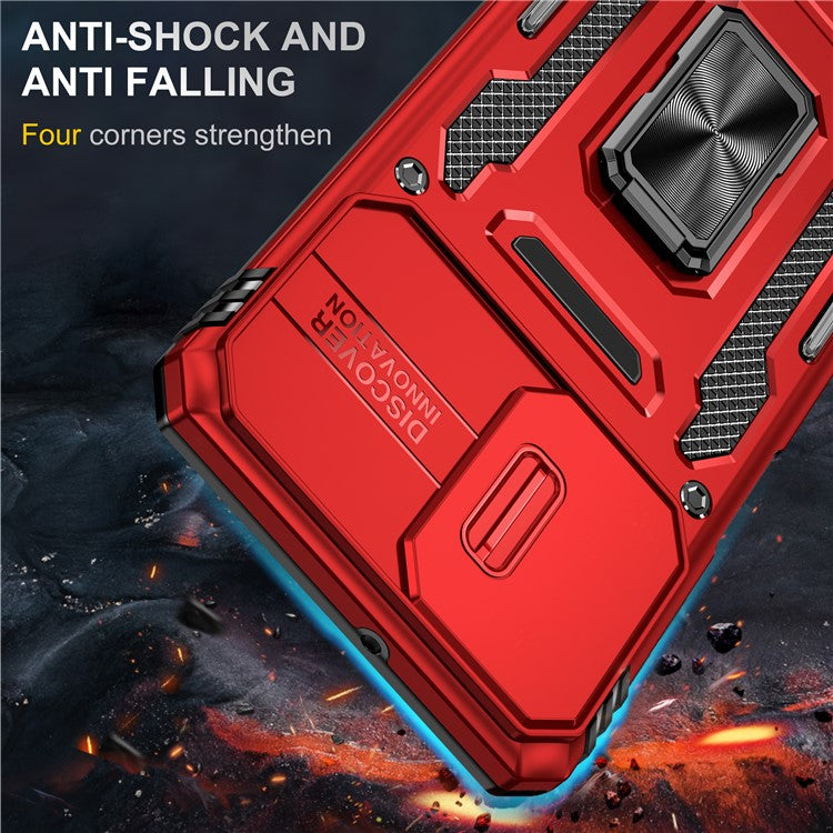Armor Series for Samsung Galaxy M53 5G Kickstand Design Bump Proof Phone Case PC + TPU Protective Back Cover with Slide Camera Cover - Red