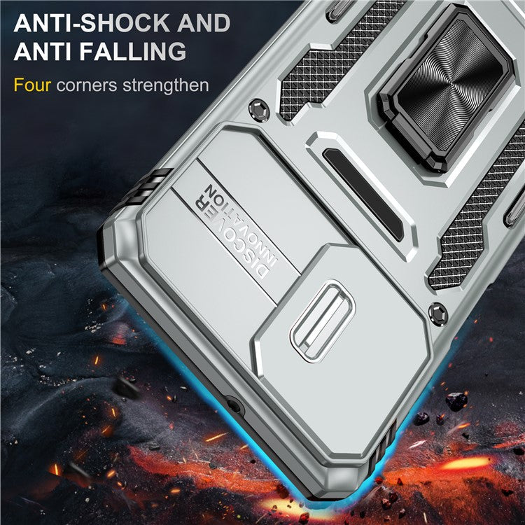 Armor Series for Samsung Galaxy M53 5G Kickstand Design Bump Proof Phone Case PC + TPU Protective Back Cover with Slide Camera Cover - Grey