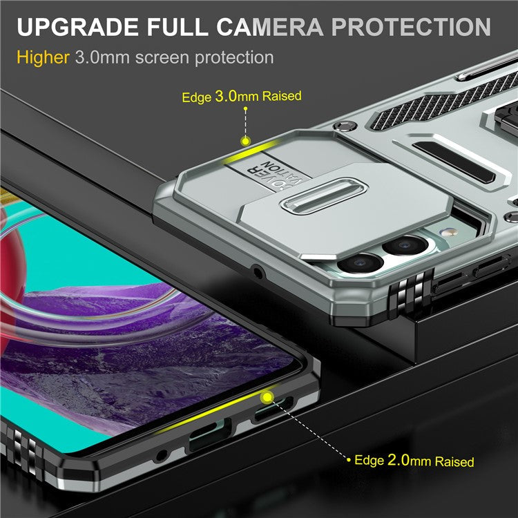 Armor Series for Samsung Galaxy M53 5G Kickstand Design Bump Proof Phone Case PC + TPU Protective Back Cover with Slide Camera Cover - Grey