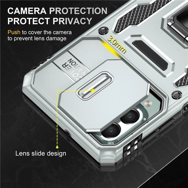Armor Series for Samsung Galaxy M53 5G Kickstand Design Bump Proof Phone Case PC + TPU Protective Back Cover with Slide Camera Cover - Grey