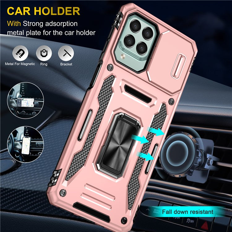 Armor Series for Samsung Galaxy M53 5G Kickstand Design Bump Proof Phone Case PC + TPU Protective Back Cover with Slide Camera Cover - Rose Gold