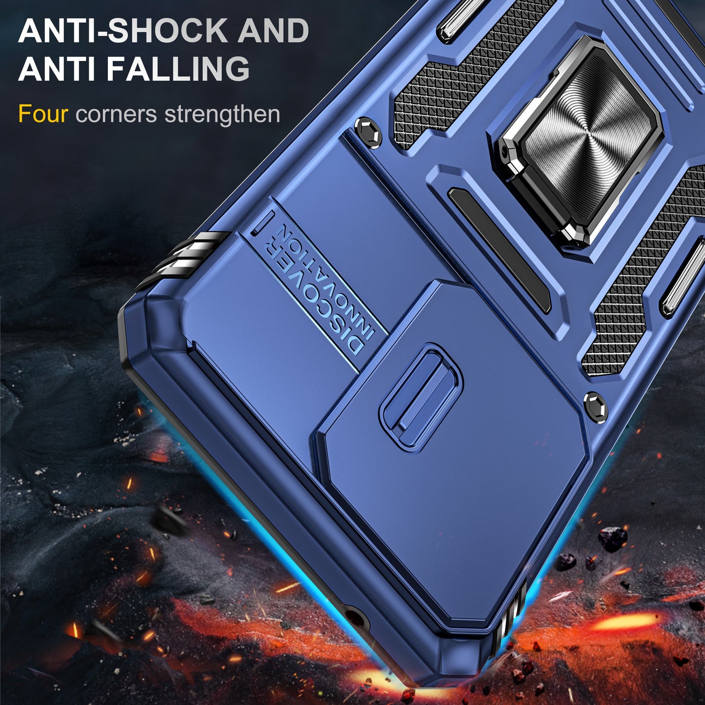 Armor Series for Samsung Galaxy S20 Ultra Kickstand PC + TPU Hybrid Cover Protective Phone Case with Slide Camera Protector - Navy Blue