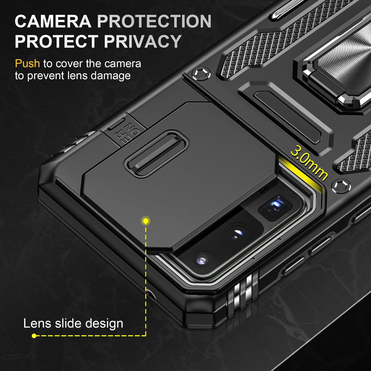 Armor Series for Samsung Galaxy S20 Ultra Kickstand PC + TPU Hybrid Cover Protective Phone Case with Slide Camera Protector - Black