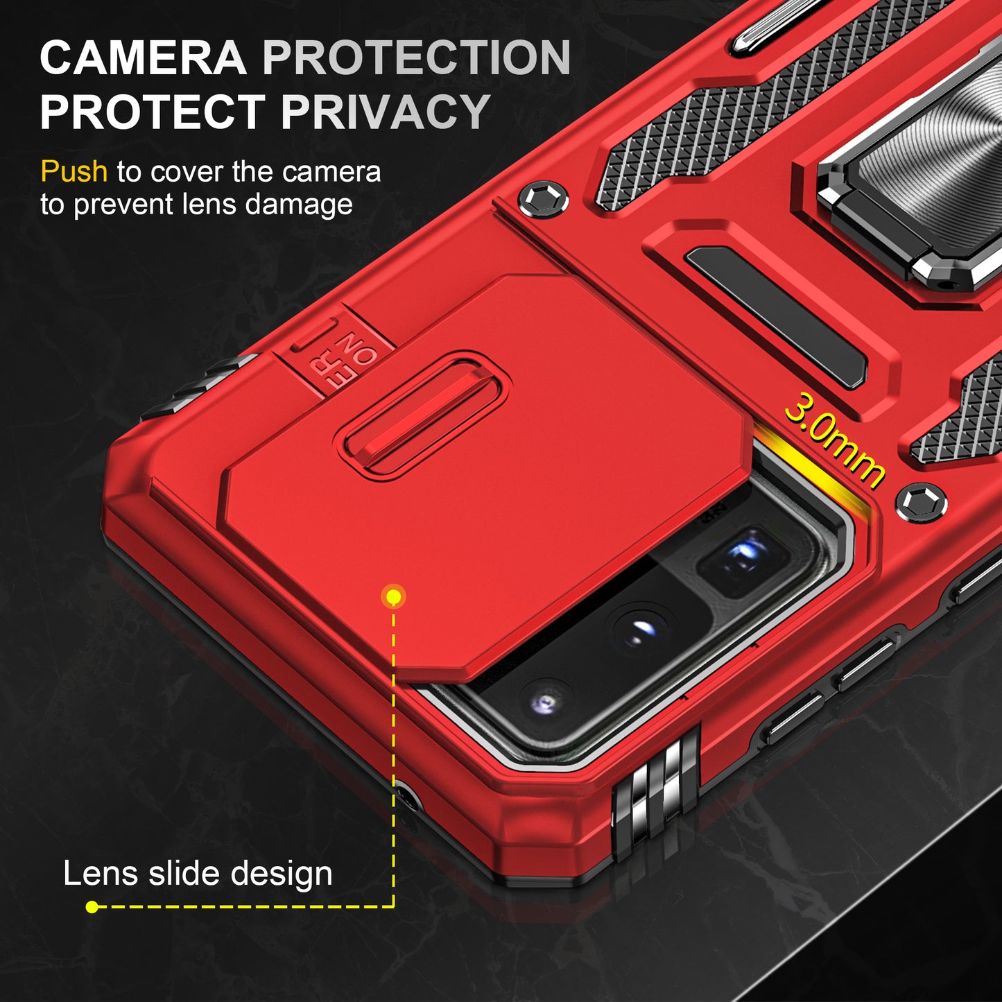 Armor Series for Samsung Galaxy S20 Ultra Kickstand PC + TPU Hybrid Cover Protective Phone Case with Slide Camera Protector - Red
