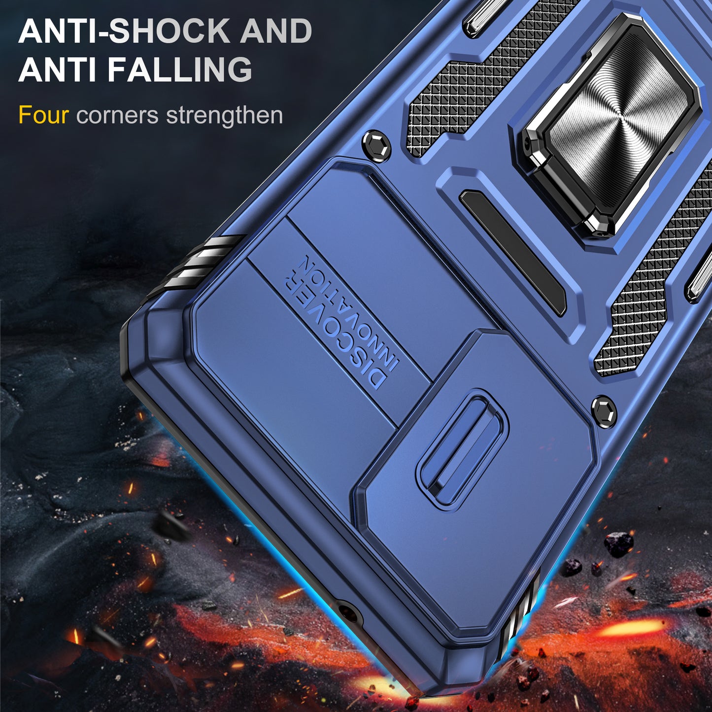 Armor Series for Samsung Galaxy S20 FE 4G / 5G / S20 FE 2022 / S20 Lite Kickstand Design Shockproof Phone Case PC + TPU Protective Back Cover with Slide Camera Cover - Navy Blue