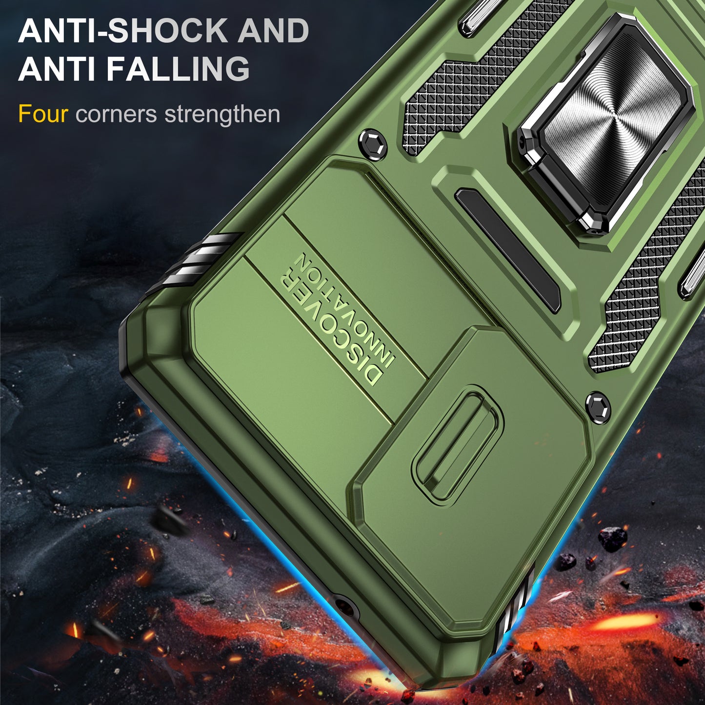 Armor Series for Samsung Galaxy S20 FE 4G / 5G / S20 FE 2022 / S20 Lite Kickstand Design Shockproof Phone Case PC + TPU Protective Back Cover with Slide Camera Cover - Olive Green