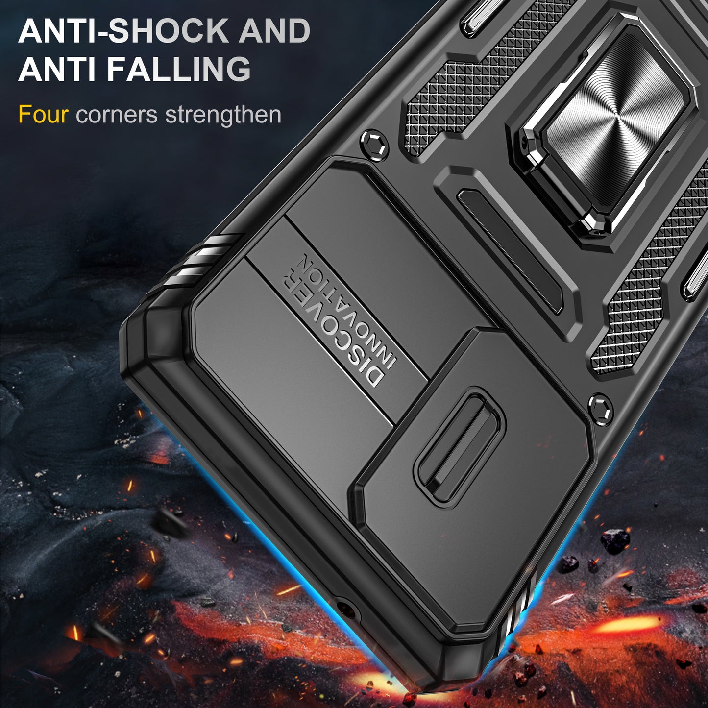 Armor Series for Samsung Galaxy S20 FE 4G / 5G / S20 FE 2022 / S20 Lite Kickstand Design Shockproof Phone Case PC + TPU Protective Back Cover with Slide Camera Cover - Black