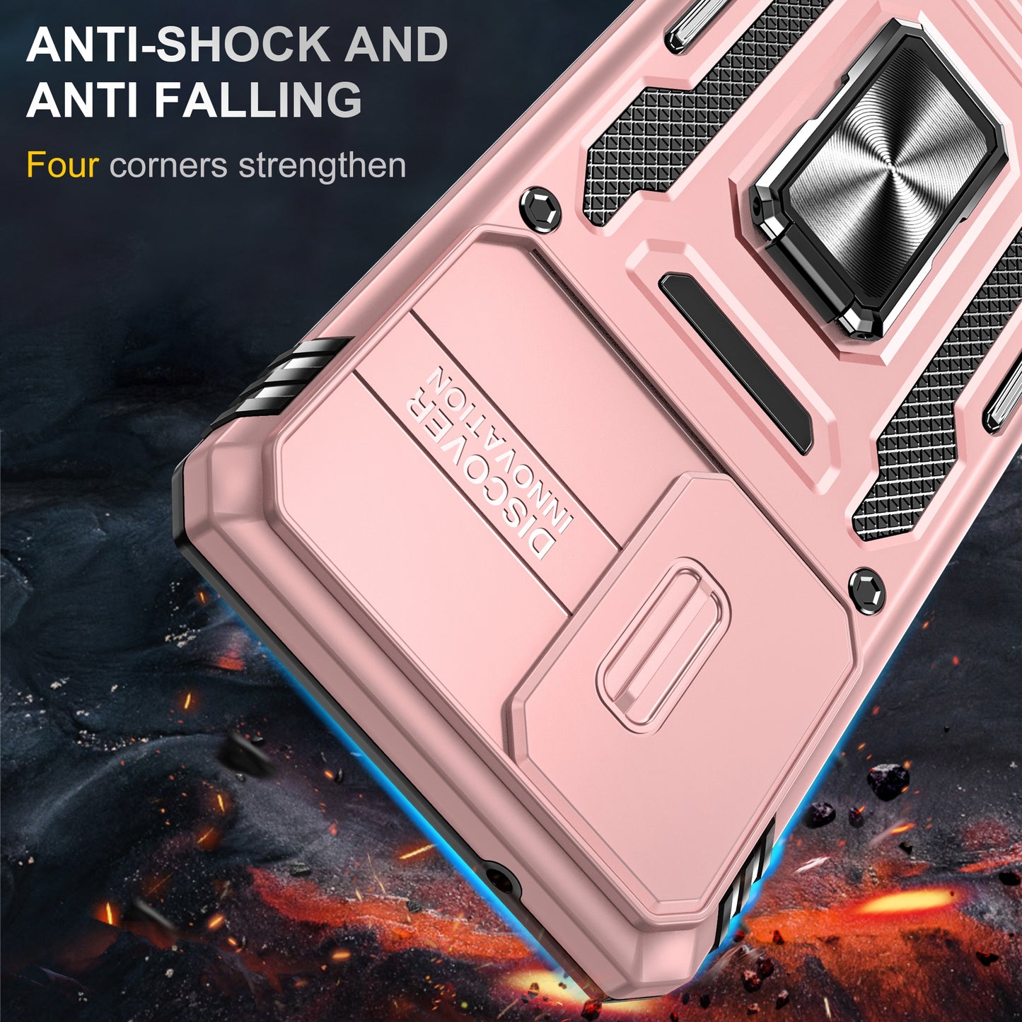 Armor Series for Samsung Galaxy S20 FE 4G / 5G / S20 FE 2022 / S20 Lite Kickstand Design Shockproof Phone Case PC + TPU Protective Back Cover with Slide Camera Cover - Rose Gold