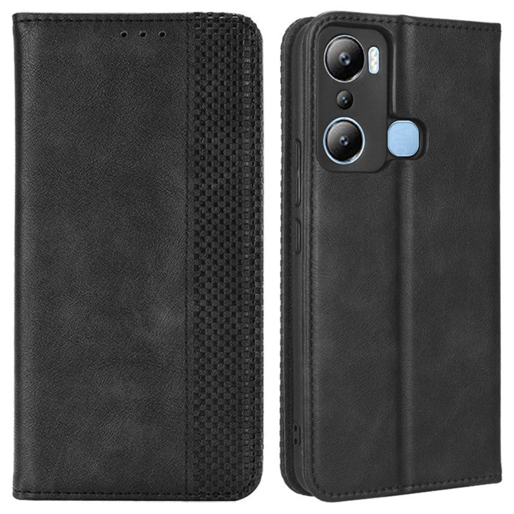 For Infinix Hot 20i 4G X665C / X665E Imprinted Pattern PU Leather Phone Case Retro Wallet Stand Cover - Black