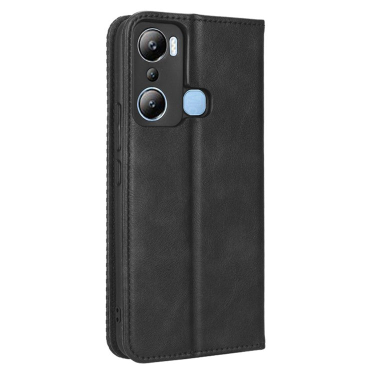 For Infinix Hot 20i 4G X665C / X665E Imprinted Pattern PU Leather Phone Case Retro Wallet Stand Cover - Black