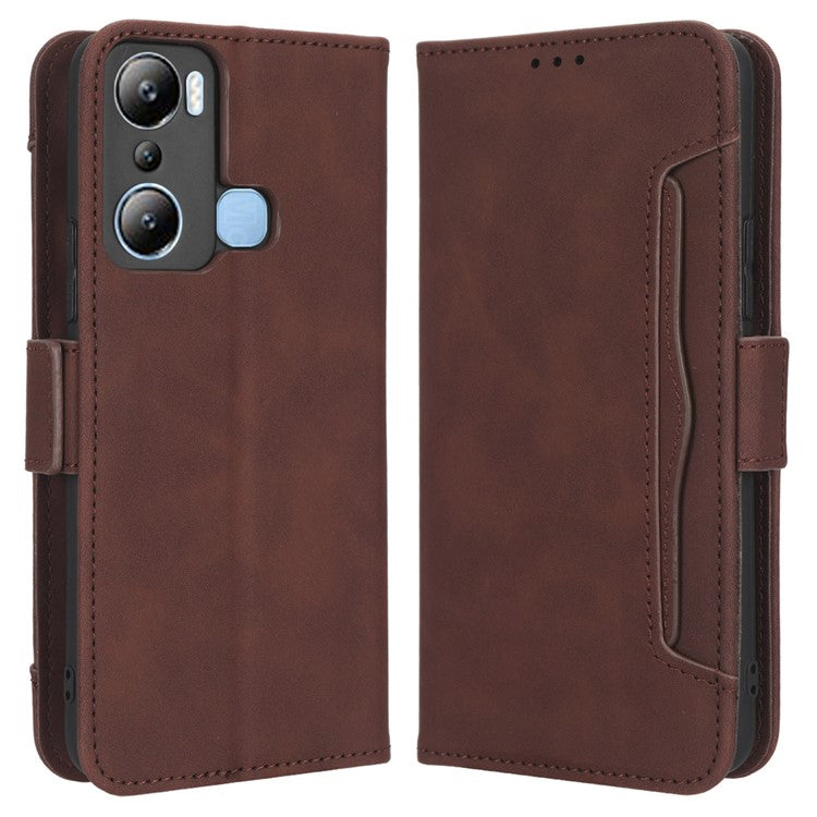 For Infinix Hot 20i 4G X665C / X665E PU Leather Stand Wallet Phone Cover Multiple Card Slots Anti-Drop Case - Brown