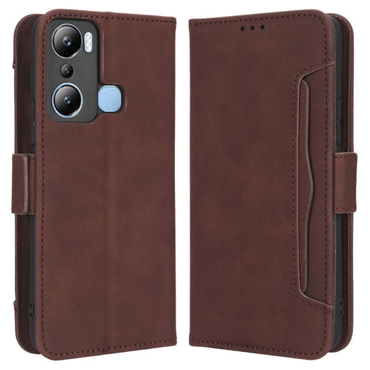 For Infinix Hot 20i 4G X665C / X665E PU Leather Stand Wallet Phone Cover Multiple Card Slots Anti-Drop Case - Brown
