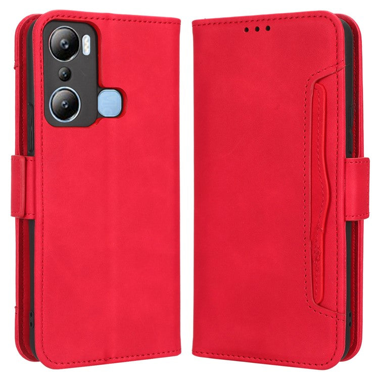 For Infinix Hot 20i 4G X665C / X665E PU Leather Stand Wallet Phone Cover Multiple Card Slots Anti-Drop Case - Red