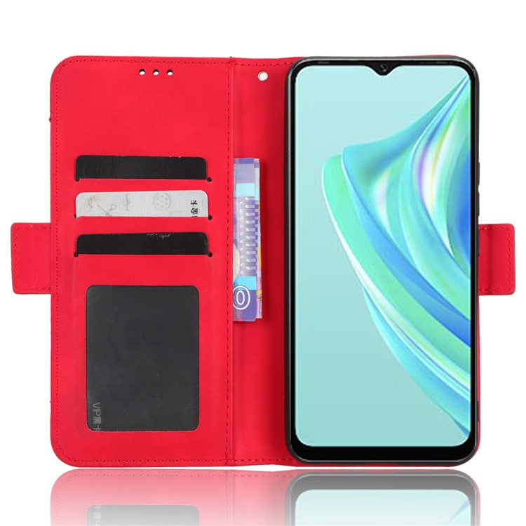 For Infinix Hot 20i 4G X665C / X665E PU Leather Stand Wallet Phone Cover Multiple Card Slots Anti-Drop Case - Red