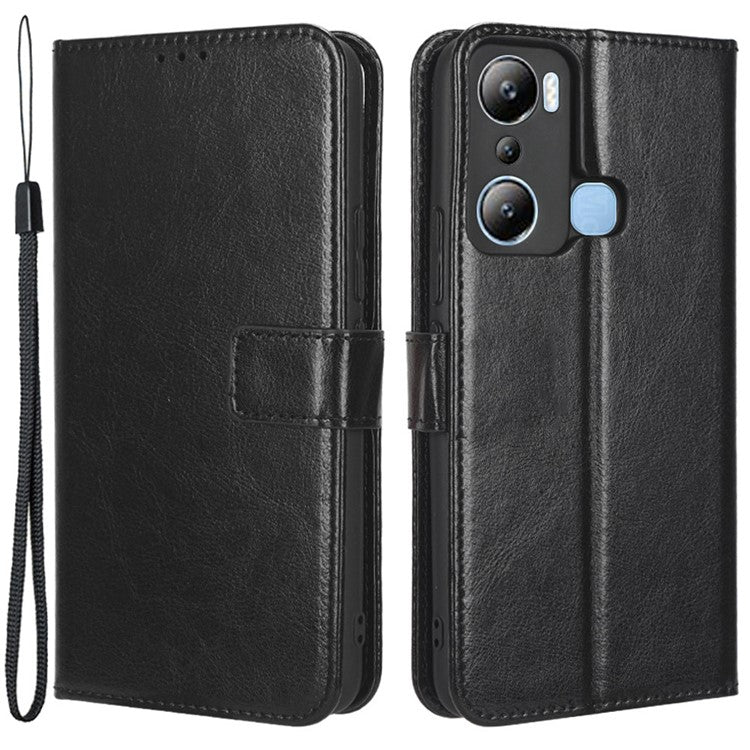 For Infinix Hot 20i 4G X665C / X665E Crazy Horse Texture PU Leather Case Wallet Stand Shockproof Phone Cover with Strap - Black