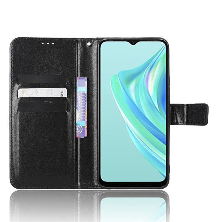 For Infinix Hot 20i 4G X665C / X665E Crazy Horse Texture PU Leather Case Wallet Stand Shockproof Phone Cover with Strap - Black