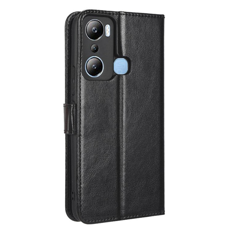 For Infinix Hot 20i 4G X665C / X665E Crazy Horse Texture PU Leather Case Wallet Stand Shockproof Phone Cover with Strap - Black
