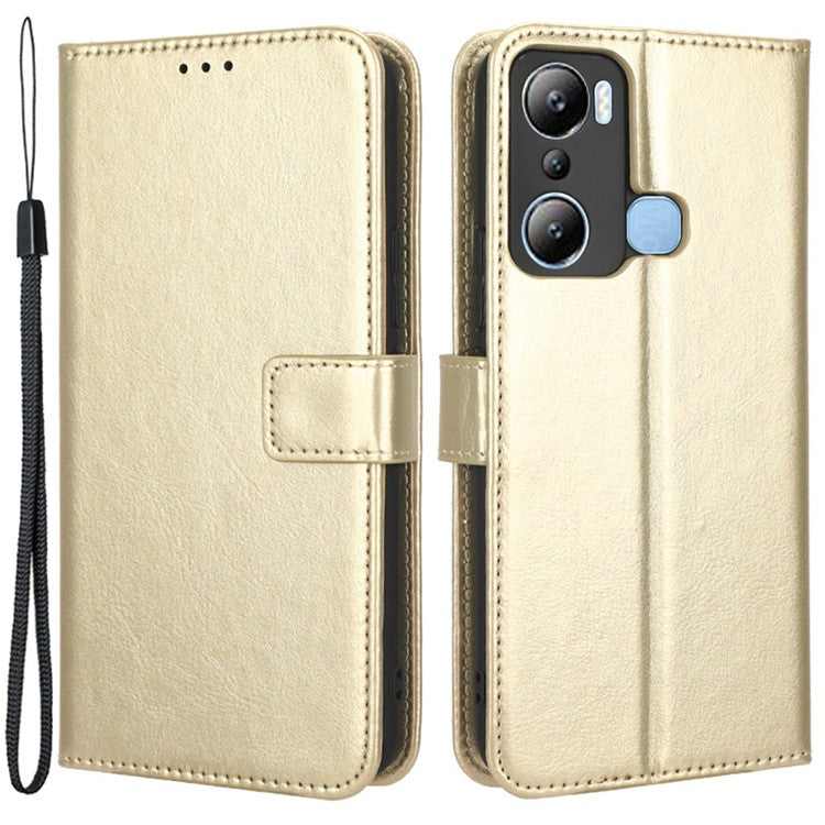For Infinix Hot 20i 4G X665C / X665E Crazy Horse Texture PU Leather Case Wallet Stand Shockproof Phone Cover with Strap - Gold