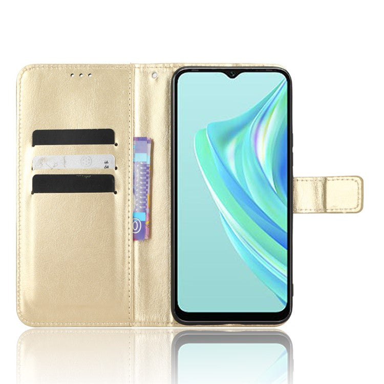 For Infinix Hot 20i 4G X665C / X665E Crazy Horse Texture PU Leather Case Wallet Stand Shockproof Phone Cover with Strap - Gold
