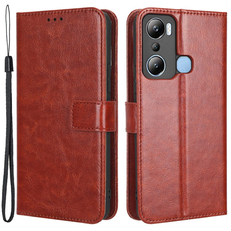 For Infinix Hot 20i 4G X665C / X665E Crazy Horse Texture PU Leather Case Wallet Stand Shockproof Phone Cover with Strap - Brown