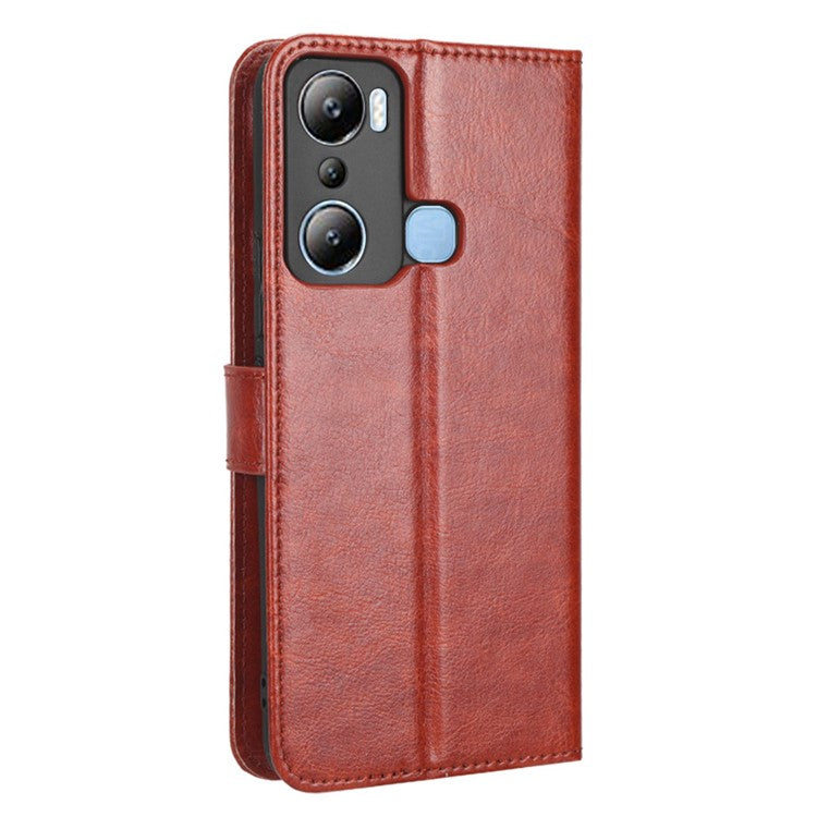 For Infinix Hot 20i 4G X665C / X665E Crazy Horse Texture PU Leather Case Wallet Stand Shockproof Phone Cover with Strap - Brown