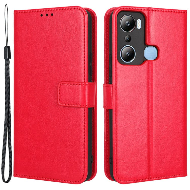For Infinix Hot 20i 4G X665C / X665E Crazy Horse Texture PU Leather Case Wallet Stand Shockproof Phone Cover with Strap - Red