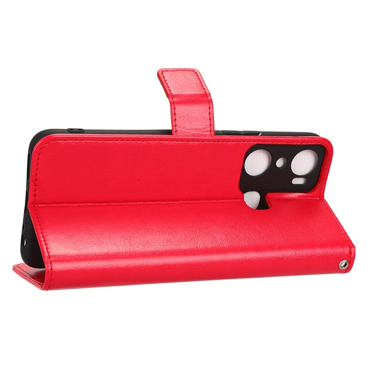 For Infinix Hot 20i 4G X665C / X665E Crazy Horse Texture PU Leather Case Wallet Stand Shockproof Phone Cover with Strap - Red