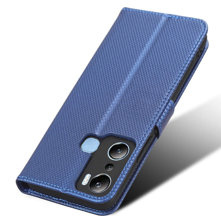 For Infinix Hot 20i 4G X665C / X665E Diamond Texture PU Leather Case Full Protection Stand Wallet Phone Cover with Strap - Blue