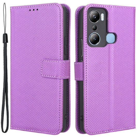 For Infinix Hot 20i 4G X665C / X665E Diamond Texture PU Leather Case Full Protection Stand Wallet Phone Cover with Strap - Purple