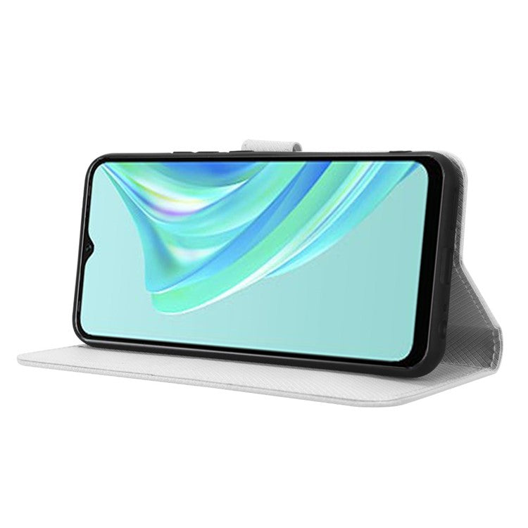 For Infinix Hot 20i 4G X665C / X665E Diamond Texture PU Leather Case Full Protection Stand Wallet Phone Cover with Strap - White