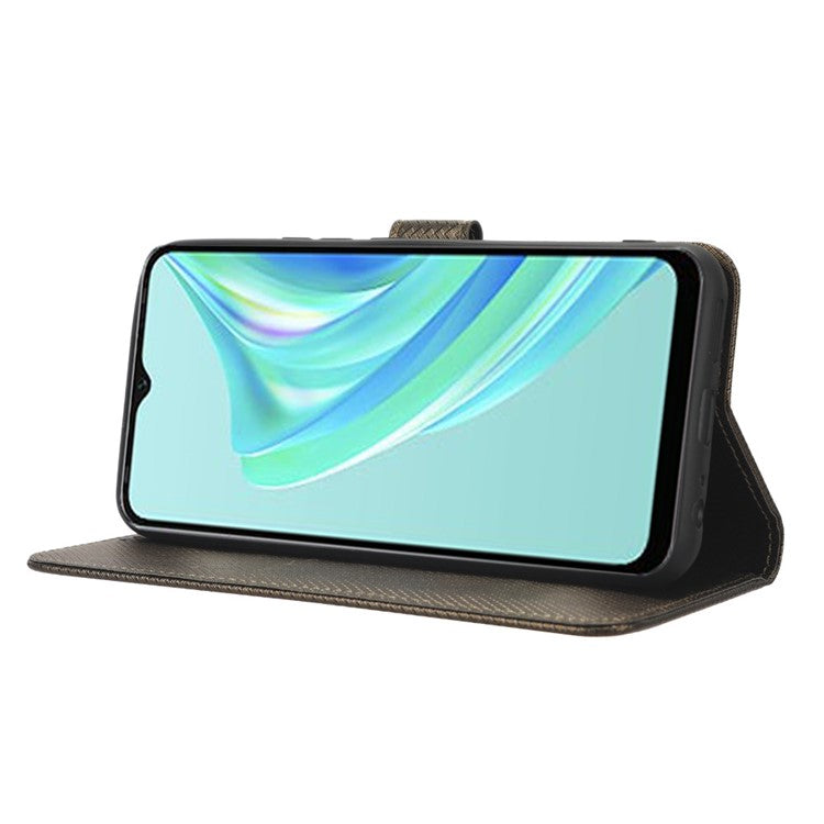 For Infinix Hot 20i 4G X665C / X665E Diamond Texture PU Leather Case Full Protection Stand Wallet Phone Cover with Strap - Brown