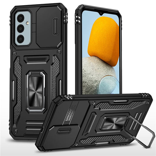 Armor Series for Samsung Galaxy M23 5G / F23 5G / M13 4G PC + TPU Anti-Scratch Phone Case Slide Camera Protection Kickstand Shockproof Cover - Black