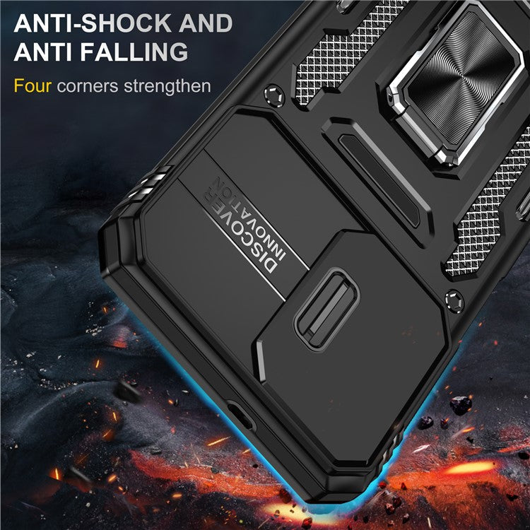 Armor Series for Samsung Galaxy M23 5G / F23 5G / M13 4G PC + TPU Anti-Scratch Phone Case Slide Camera Protection Kickstand Shockproof Cover - Black