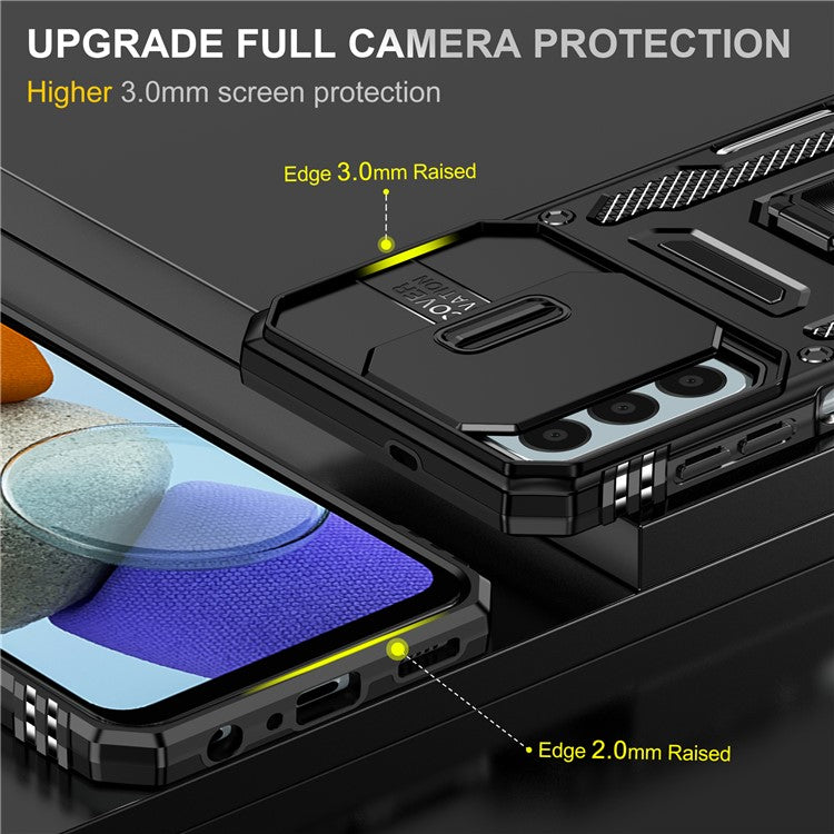 Armor Series for Samsung Galaxy M23 5G / F23 5G / M13 4G PC + TPU Anti-Scratch Phone Case Slide Camera Protection Kickstand Shockproof Cover - Black