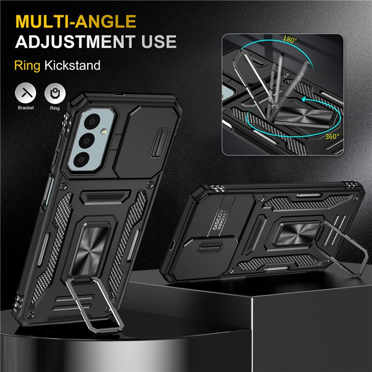 Armor Series for Samsung Galaxy M23 5G / F23 5G / M13 4G PC + TPU Anti-Scratch Phone Case Slide Camera Protection Kickstand Shockproof Cover - Black