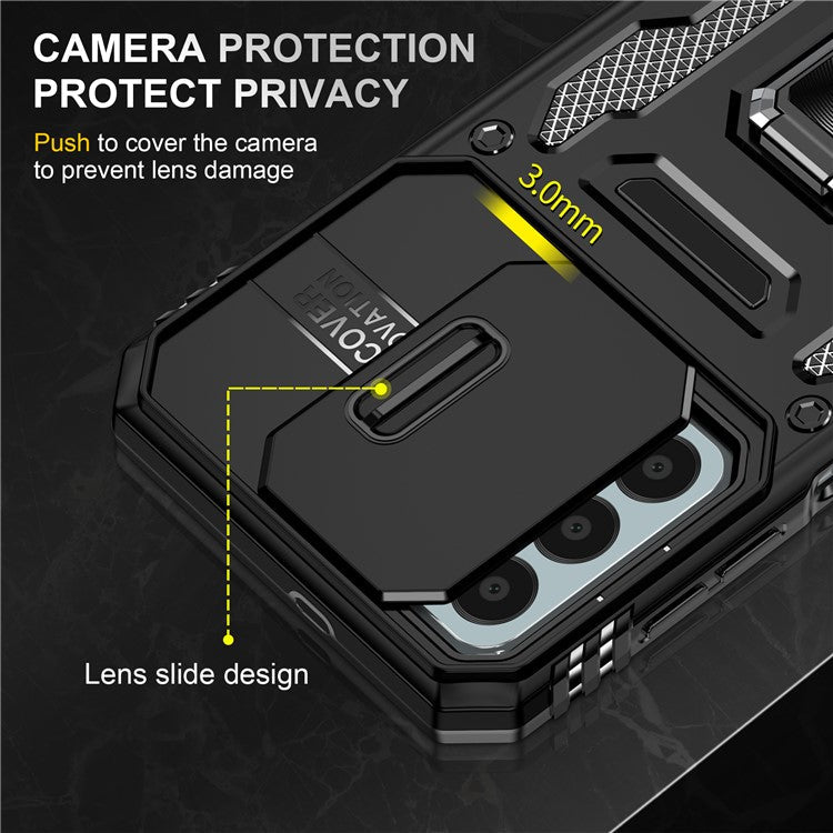 Armor Series for Samsung Galaxy M23 5G / F23 5G / M13 4G PC + TPU Anti-Scratch Phone Case Slide Camera Protection Kickstand Shockproof Cover - Black