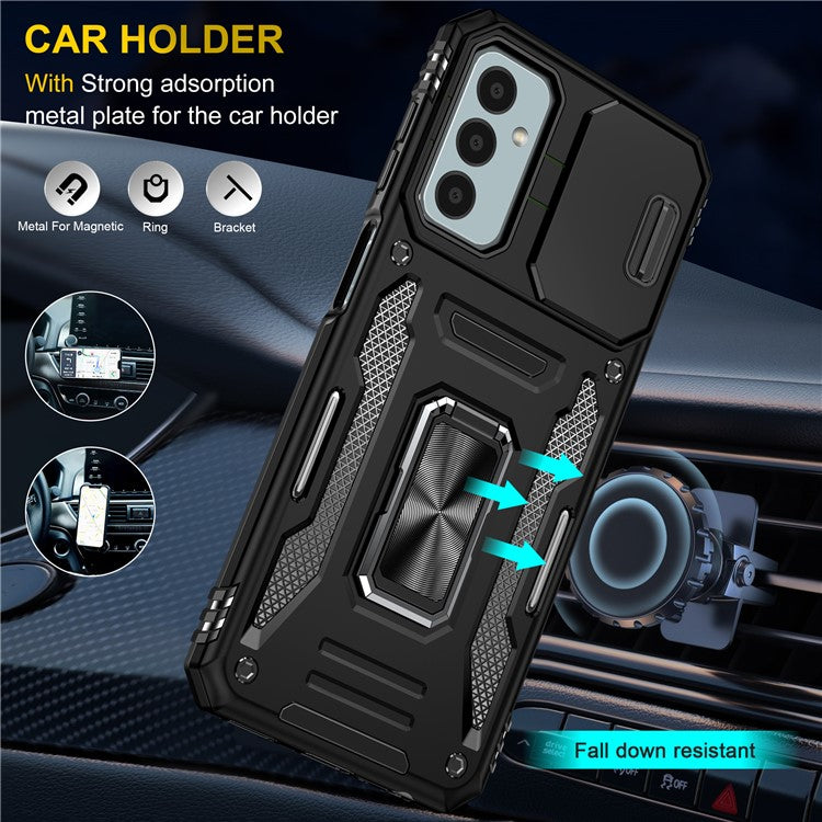 Armor Series for Samsung Galaxy M23 5G / F23 5G / M13 4G PC + TPU Anti-Scratch Phone Case Slide Camera Protection Kickstand Shockproof Cover - Black